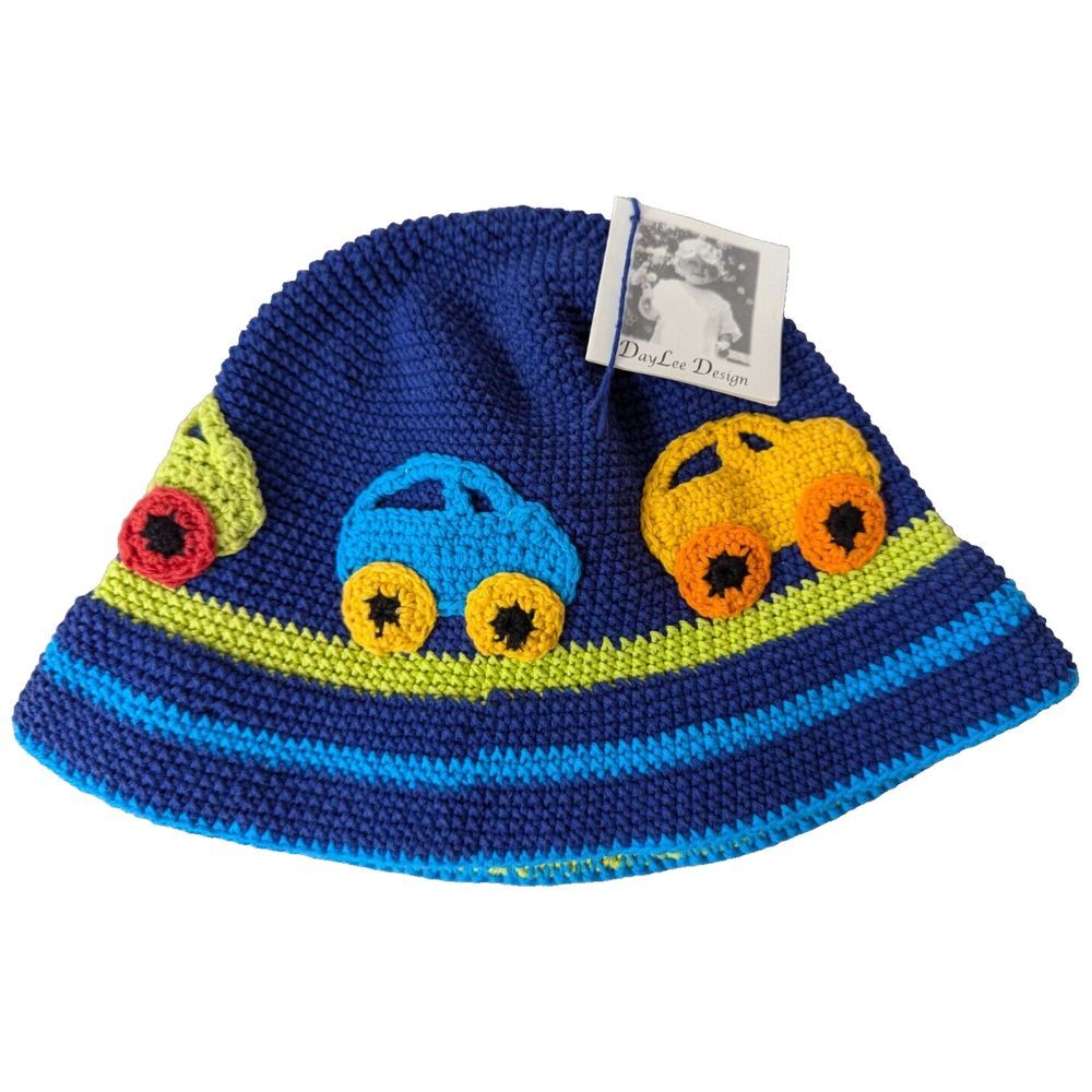 San Diego Hat Co. Boys Bucket Hat 1-2T Day‎ Lee Design Cars Knit Crocheted NWT